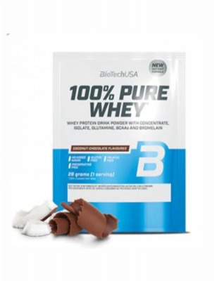 Tejsavó fehérjepor, 28g, BIOTECH USA "100% Pure Whey", kókusz-csokoládé